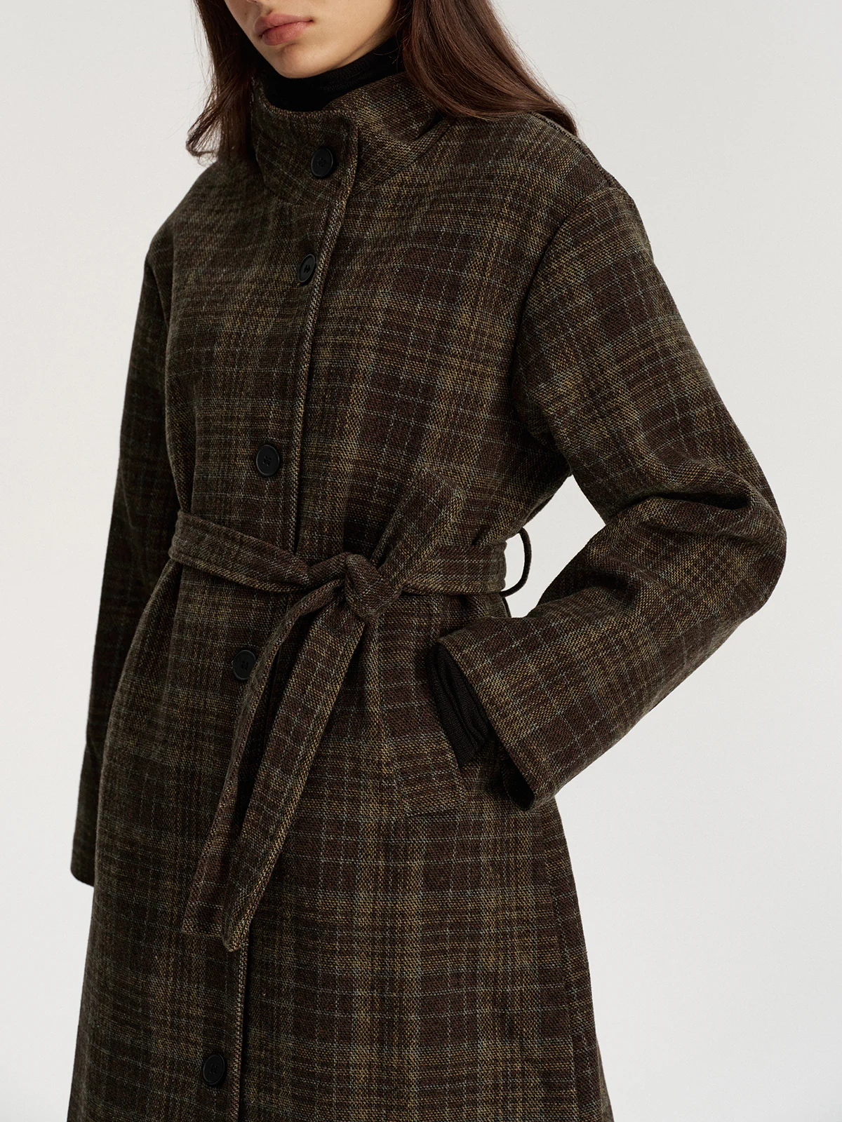 Belted Plaid Tweed Long Coat