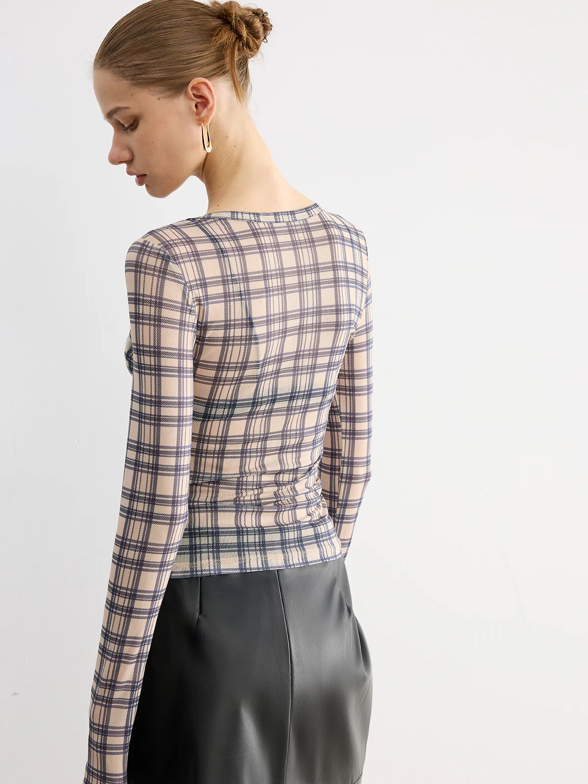 Plaid Sheer Long Sleeve Top