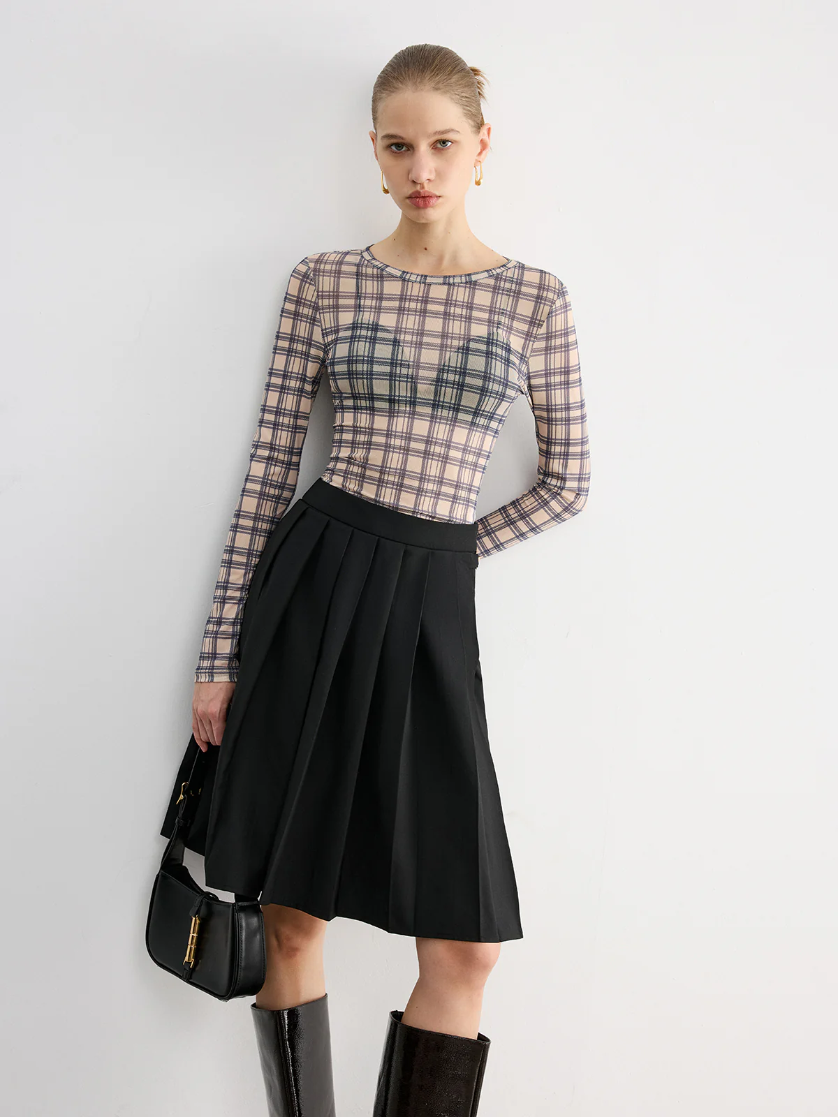 Plaid Sheer Long Sleeve Top