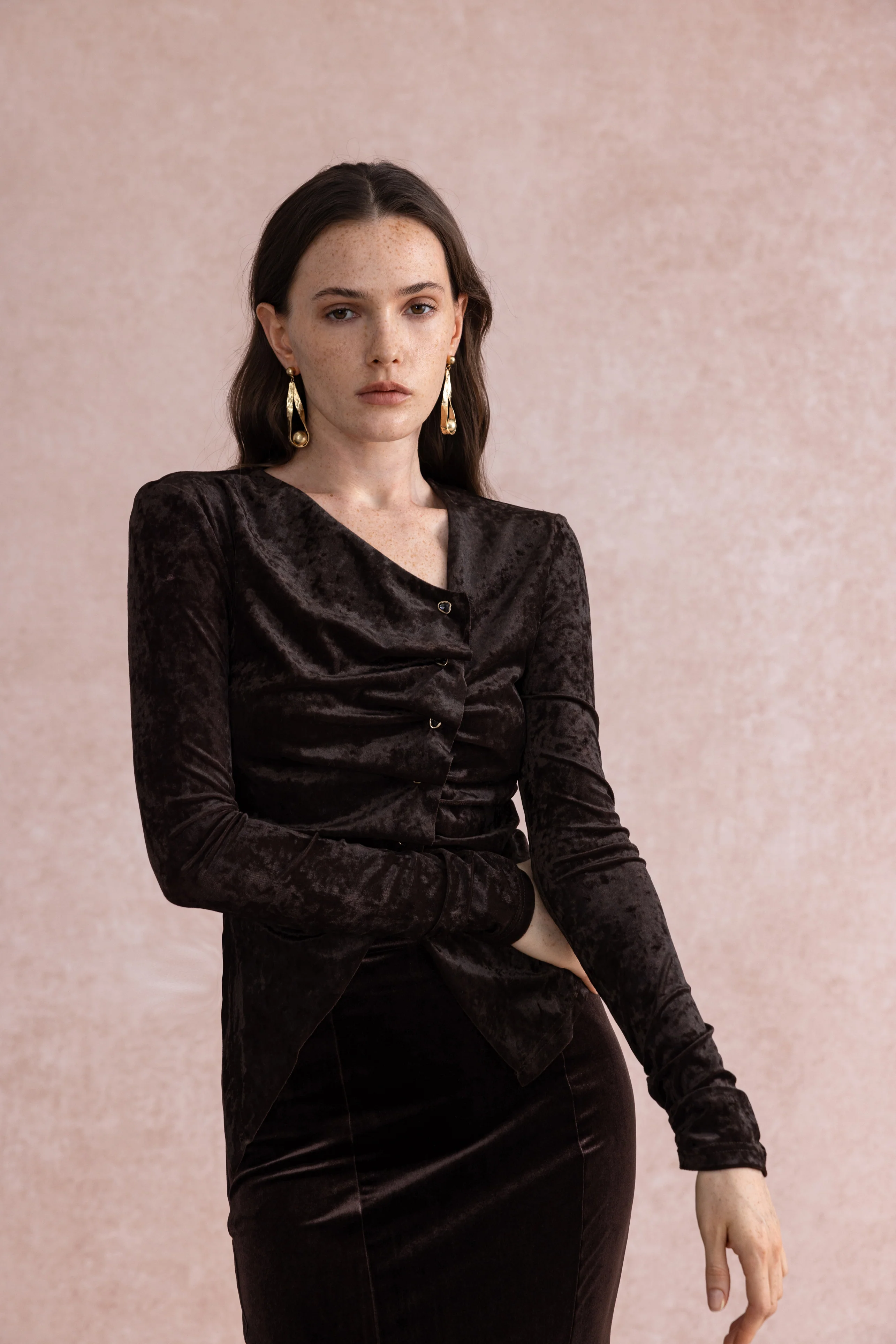 Asymmetrical velvet top