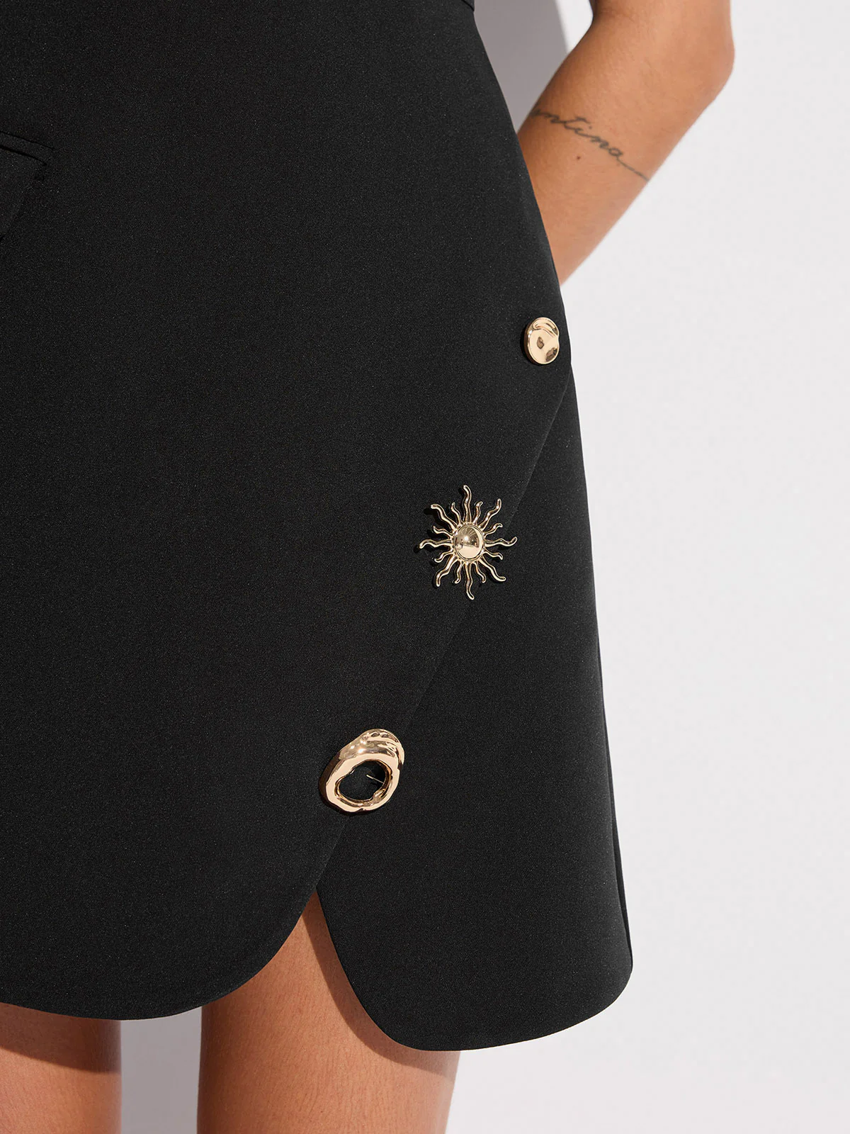 Sleeveless Fitted Asymmetric Metal Detail Mini Dress