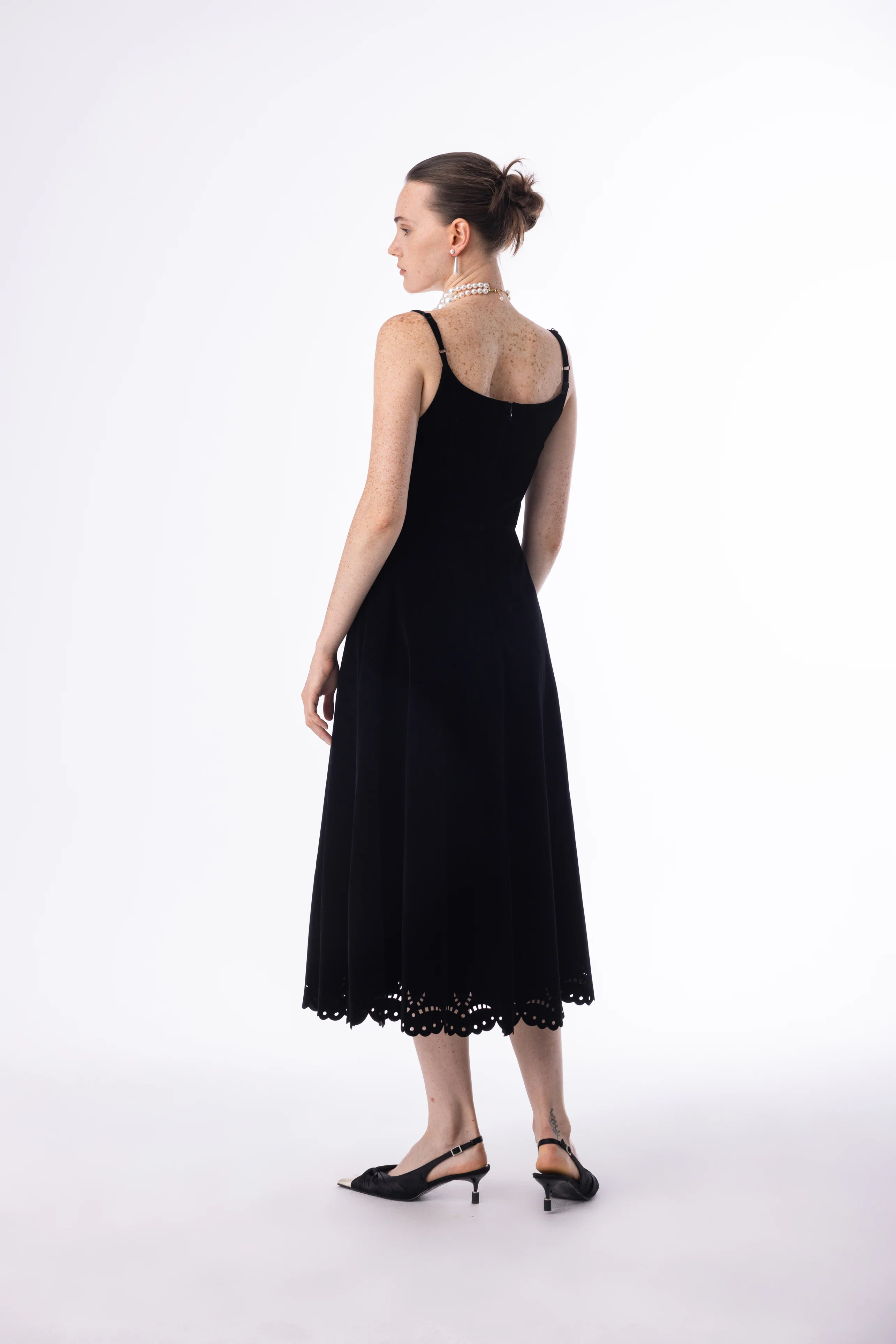 Velvet embroidered eyelet dress