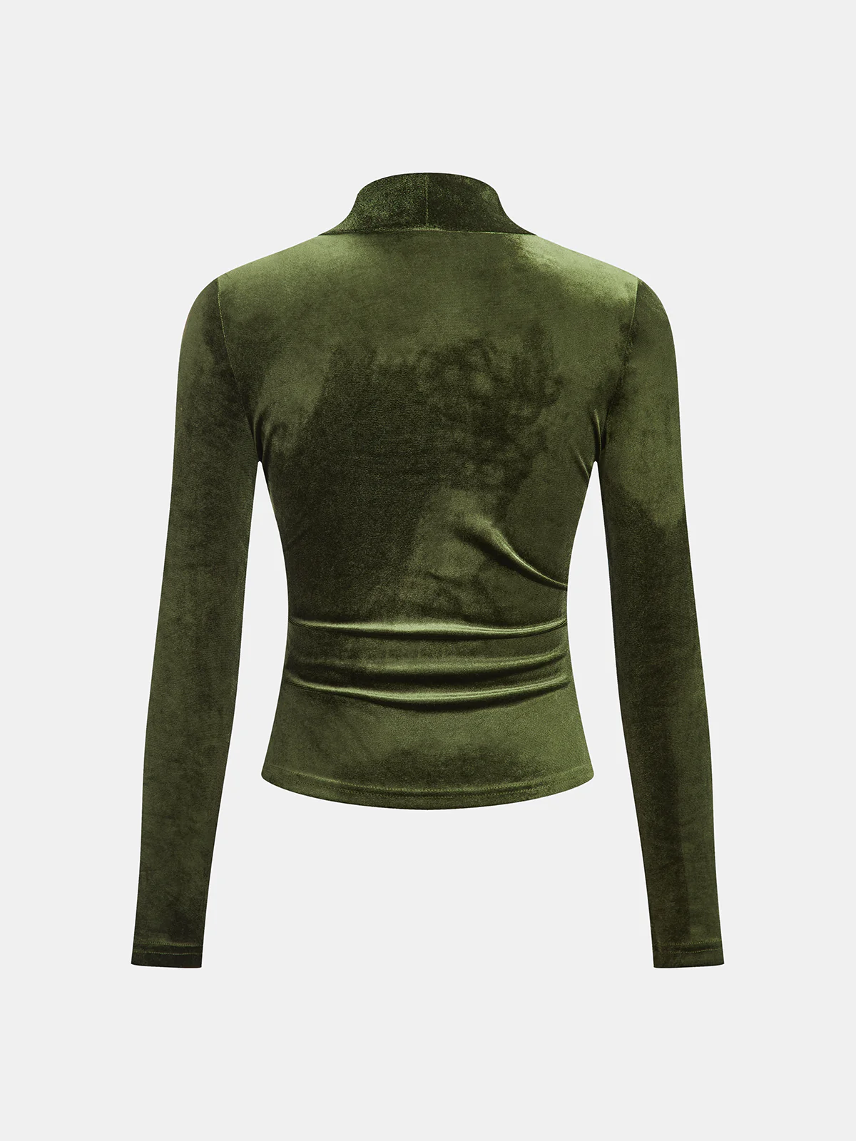 Velvet High Neck Cut-Out Ruched Blouse
