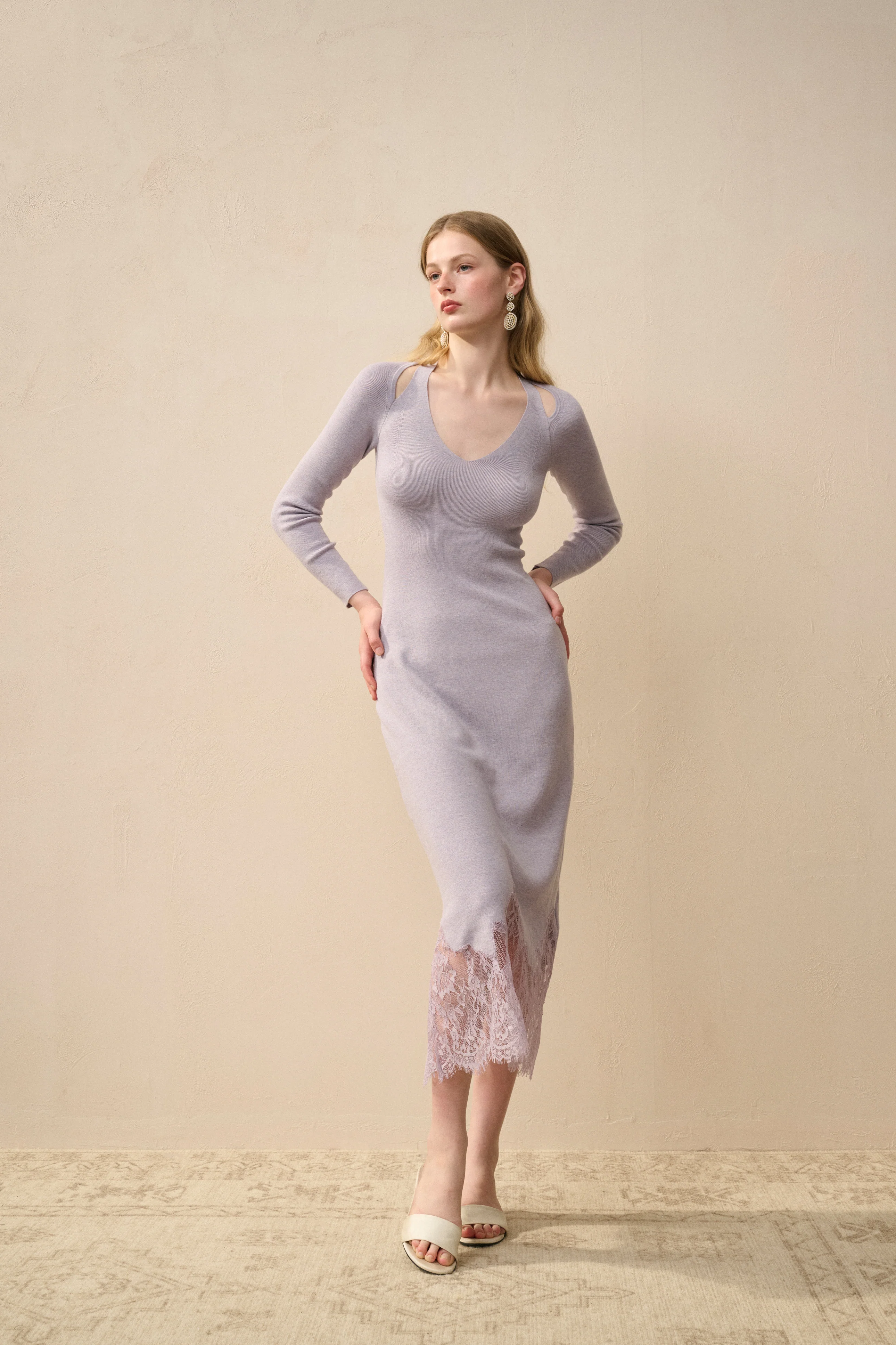 Lace hem wool dress